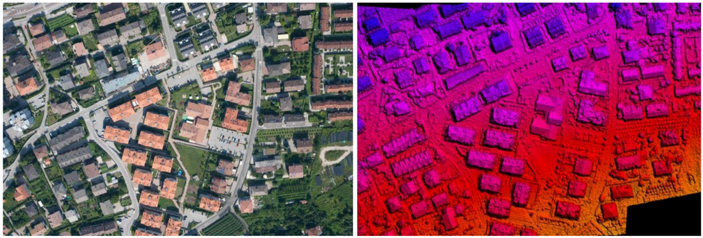 Orthomosaic and DSM elevation model comparison of urban area