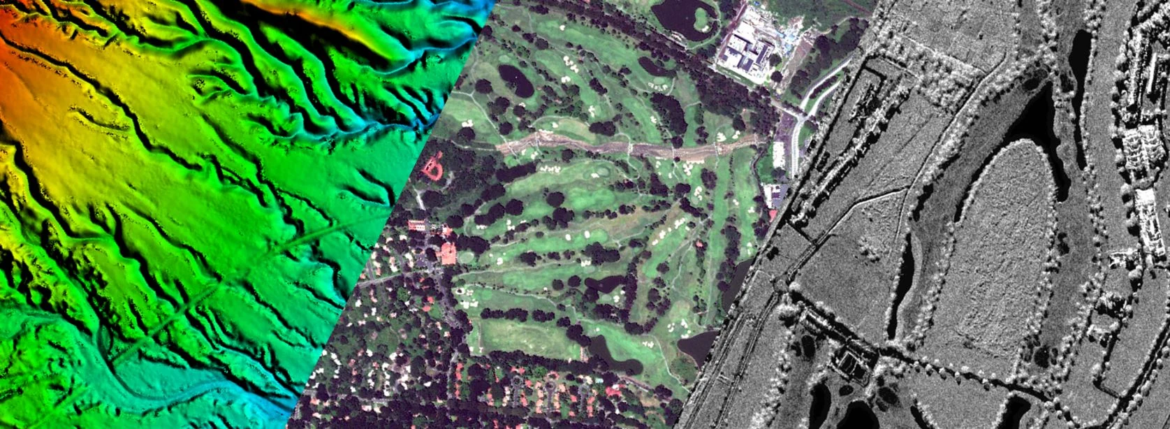LiDAR terrain, aerial and SAR imagery composite